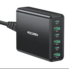 Rocoren hálózati töltő 3x USB-C, 3x USB-A, 60W (fekete)