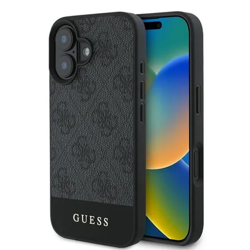 GUESS tok iPhone 16 Plus-hoz GUHCP16MG4GLGR (PC/TPU 4G PU Bottom Stripe) szürke