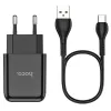 HOCO utazó töltő USB A + kábel USB A-ról Type C-re 2.1A N2 fekete - 0. kép