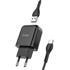 HOCO utazó töltő USB A + kábel USB A-ról Type C-re 2.1A N2 fekete