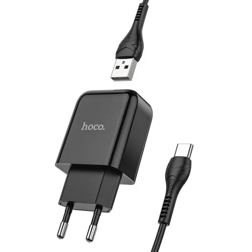 HOCO utazó töltő USB A + kábel USB A-ról Type C-re 2.1A N2 fekete