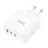 HOCO fali töltő 2 x Type C + USB A QC PD 65W GaN N30 fehér - 0. kép