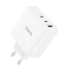 HOCO fali töltő 2 x Type C + USB A QC PD 65W GaN N30 fehér - 1. kép