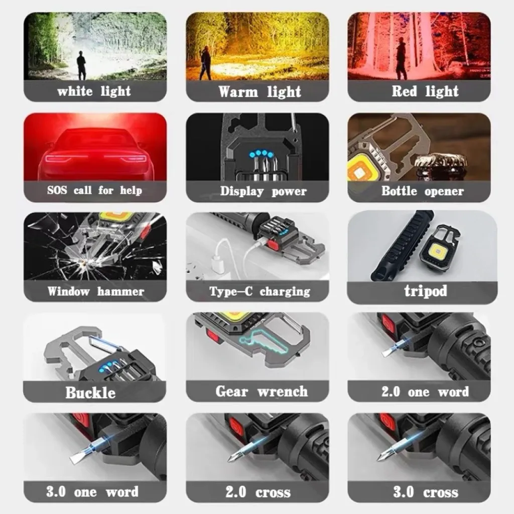 Mini zseblámpa LED kulcstartó W5138 Type C 4 csavarhúzóheggyel és állvánnyal - 2