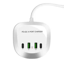 Utazó töltő T3P+ - 2xType C + 2xUSB - QC + PD 40W fehér