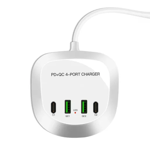 Utazó töltő T3P+ - 2xType C + 2xUSB - QC + PD 40W fehér