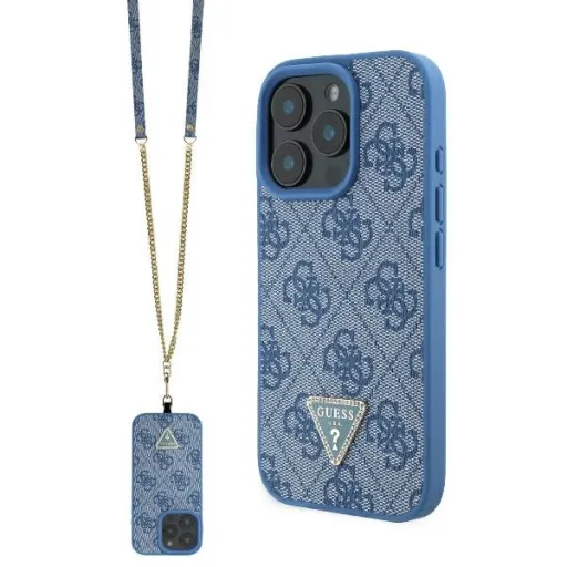 Eredeti GUESS Bőr Metal Logo Strassz Keresztpántos Tok GUHCP16XP4TDSCPB iPhone 16 Pro Max kék