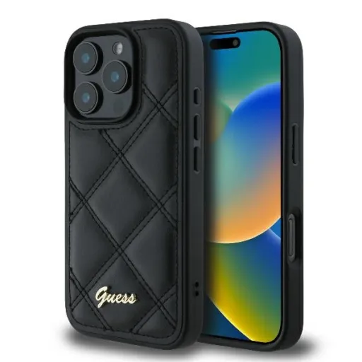 Eredeti GUESS steppelt fém logós GUHCP16XPSQSQSK tok iPhone 16 Pro Max fekete