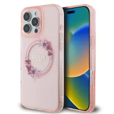 Original Case GUESS IML Flowers Wreath Magsafe GUHMP16LHFWFCP tok iPhone 16 Pro rózsaszín