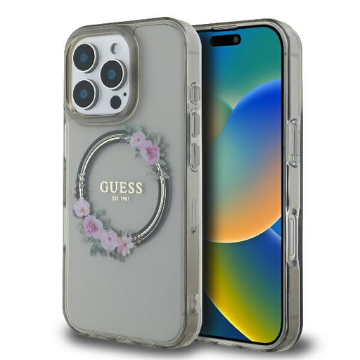 Original Case GUESS IML Flowers Wreath Magsafe GUHMP16LHFWFCK tok iPhone 16 Pro fekete Original Case GUESS IML Flowers Wreath Magsafe GUHMP16LHFWFCK tok iPhone 16 Pro fekete