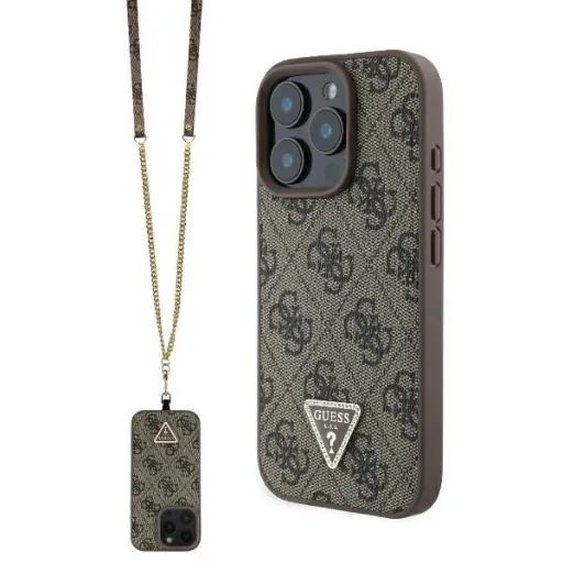 Eredeti GUESS Bőr Metal Logo Strass Keresztpánt GUHCP16LP4TDSCPW iPhone 16 Pro tok barna