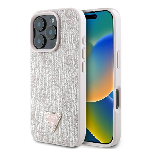 Original GUESS bőrfedeles tok 4G Triangle Strass Magsafe GUHCP16XP4TDPP iPhone 16 Pro Max rózsaszín Original GUESS bőrfedeles tok 4G Triangle Strass Magsafe GUHCP16XP4TDPP iPhone 16 Pro Max rózsaszín