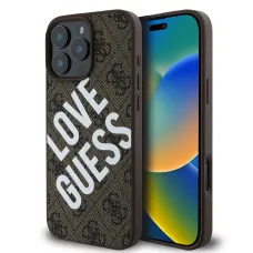 Guess PU Leather 4G Big Love Logo MagSafe tok iPhone 16 Pro Max barna