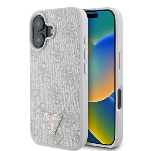 Eredeti GUESS kemény tok bőrből 4G Triangle Strass Magsafe GUHCP16MP4TDPP iPhone 16 Plus-hoz rózsaszín