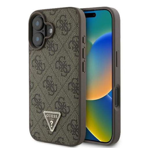 Eredeti GUESS keménytok bőr 4G háromszög strasszal Magsafe GUHCP16SP4TDPW iPhone 16 barna Eredeti GUESS keménytok bőr 4G háromszög strasszal Magsafe GUHCP16SP4TDPW iPhone 16 barna