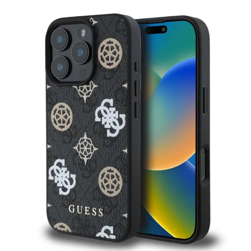 Guess PU 4G Peony MagSafe tok iPhone 16 Pro Max-hoz fekete