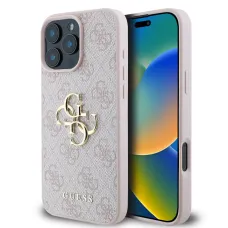 Guess PU 4G Metal Logo tok iPhone 16 Pro-hoz, rózsaszín