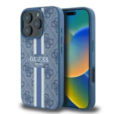 Eredeti GUESS kemény tok 4G Printed Stripes MagSafe GUHMP16LP4RPSB iPhone 16 Pro kék tok