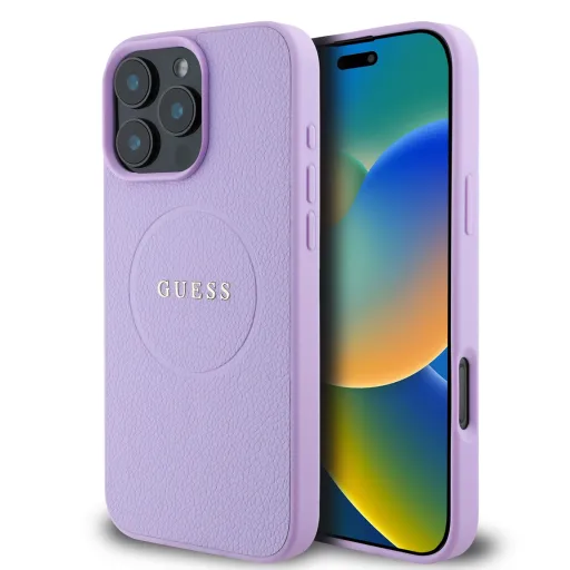 Guess PU Grained Classic Logo MagSafe tok iPhone 16 Pro Max Lila