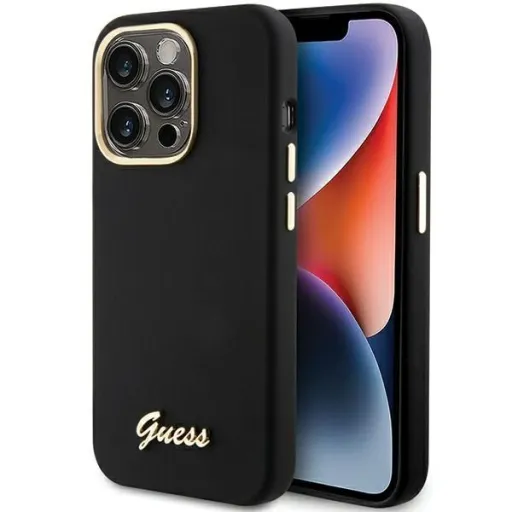 GUESS tok iPhone 15 Pro GUHCP15LSMBSLK (Szilikon Script Fém Logo & Keret) fekete