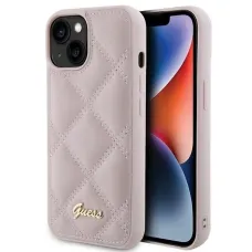 Guess Quilted Metal Logo tok iPhone 15 - rózsaszín