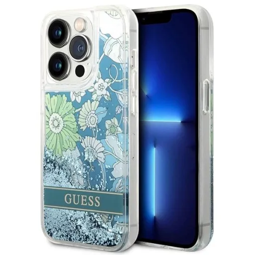 Guess Flower Liquid Glitter tok iPhone 14 Pro Max - zöld