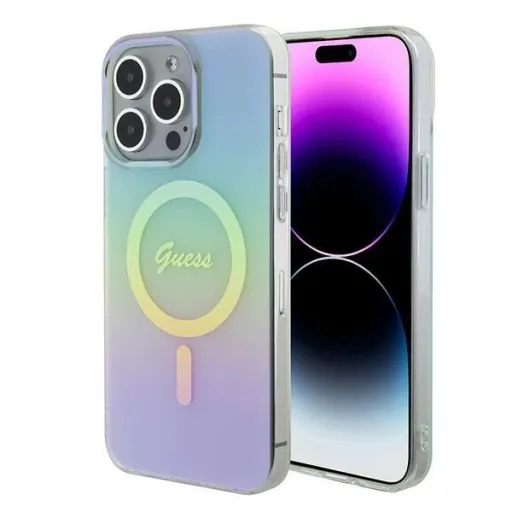 Guess GUHMP15XHITSQ iPhone 15 Pro Max türkiz/türkiz keménytok IML Iridescent MagSafe tok