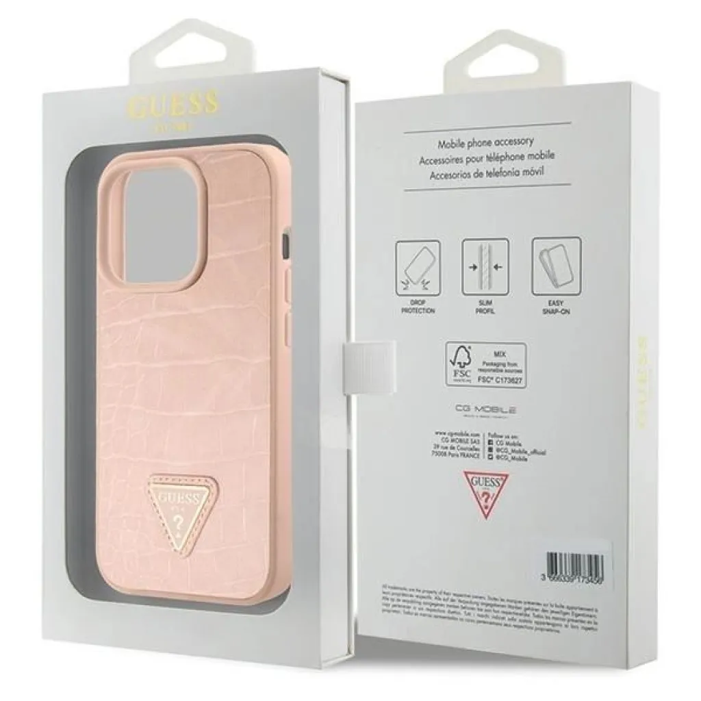 Guess GUHCP15XPCRTHCP iPhone 15 Pro Max pink/pink keménytok Croco Triangle Metal Logo - 8