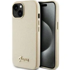 Guess Glitter Glossy Script tok iPhone 15 - arany