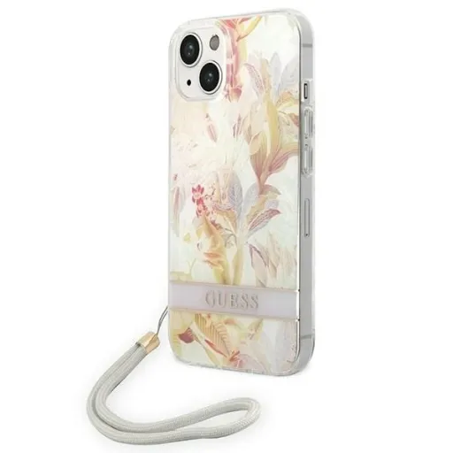 Guess GUOHCP14MHFLSU iPhone 14 Plus 6.7 lila / lila kemény tok Flower Strap tok