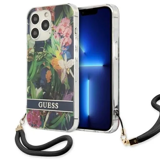 Guess GUHCP13LHFLSB iPhone 13 Pro hardcase Flower Strap tok