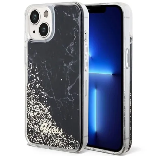 Guess Liquid Glitter Marble tok iPhone 14 - fekete