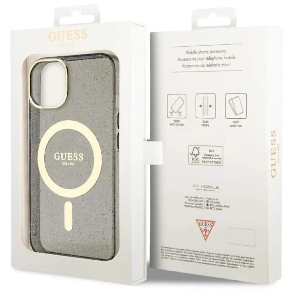 Guess GUHMP14MHCMCGK iPhone 14 Plus 6.7" fekete/fekete kemény tok Glitter Gold MagSafe tok - 8