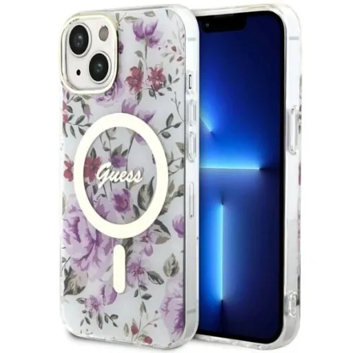 Guess Flower MagSafe tok iPhone 14 - átlátszó