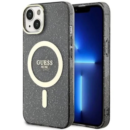 Guess Glitter Gold MagSafe tok iPhone 14 - fekete