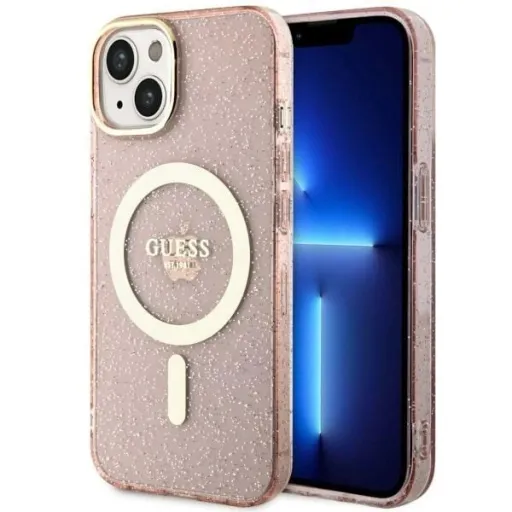 Guess Glitter Gold MagSafe tok iPhone 14-re - rózsaszín