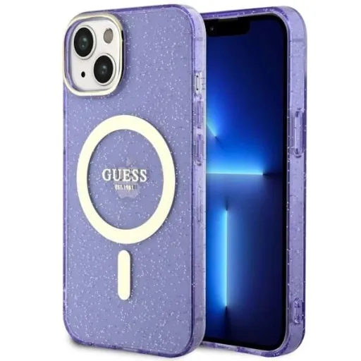 Guess Glitter Gold MagSafe tok iPhone 14 - lila