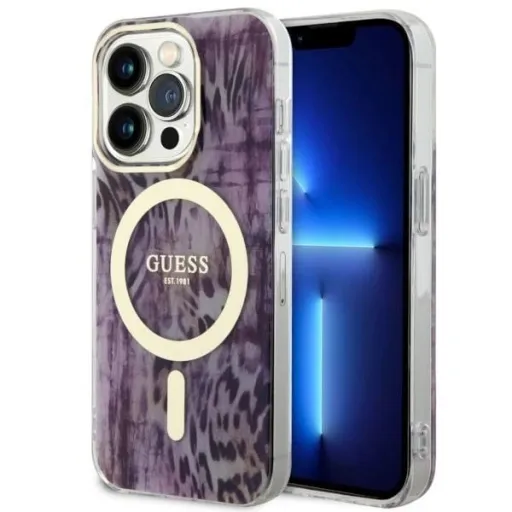 Guess GUHMP14XHLEOPWP iPhone 14 Pro Max 6.7" pink/pink hardcase Leopard MagSafe