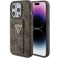 Guess Grip Stand 4G Triangle Strass tok iPhone 15 Pro - barna