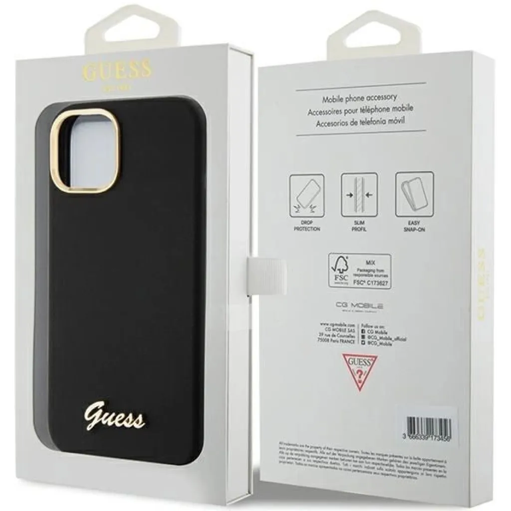 Guess szilikon Script Metal Logo & Frame tok iPhone 15 - fekete - 8