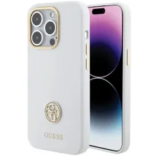 Guess Szilikon Logo Strass 4G tok iPhone 15 Pro Max - fehér