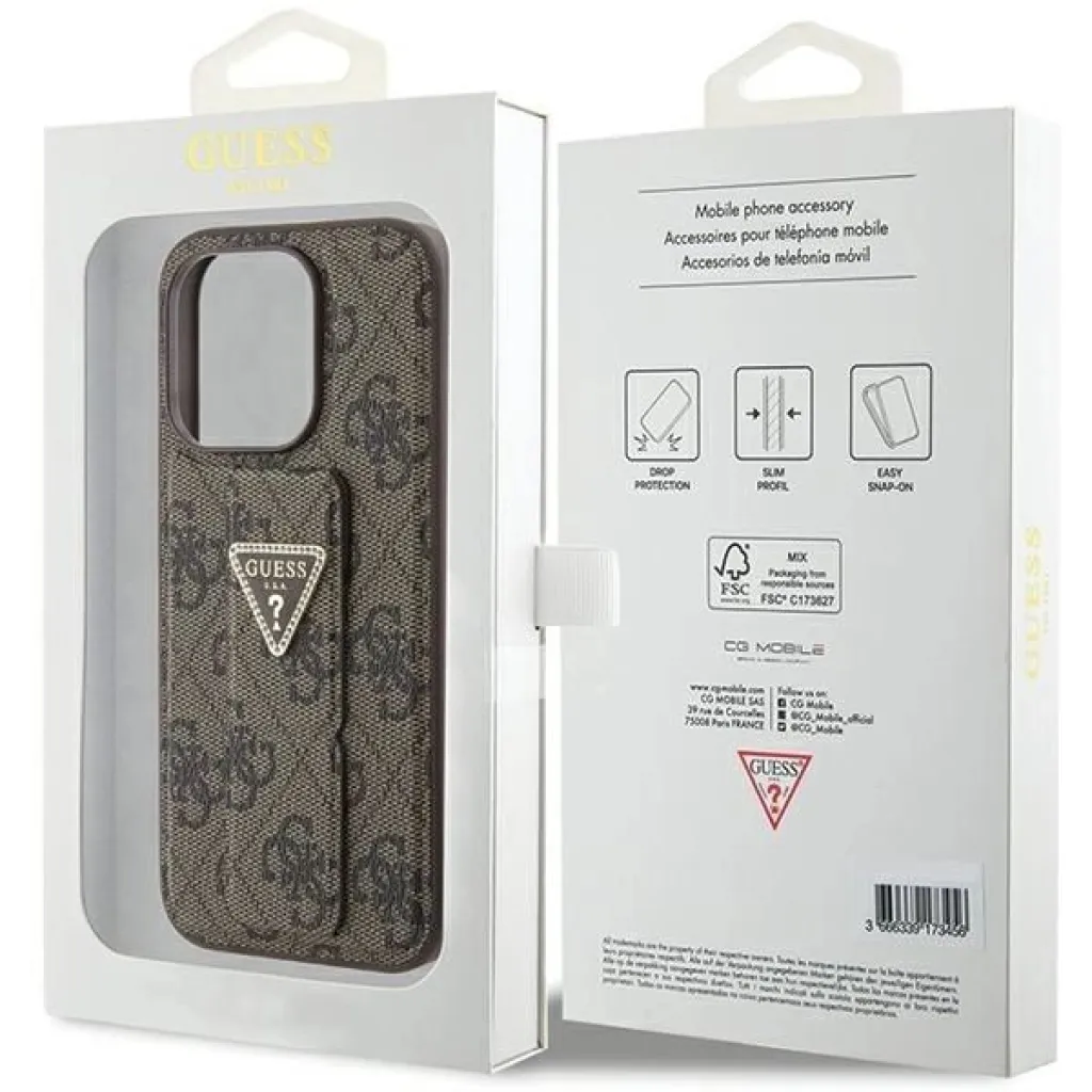 Guess Grip Stand 4G Triangle Strass tok az iPhone 15 Pro Max-hoz - barna - 9