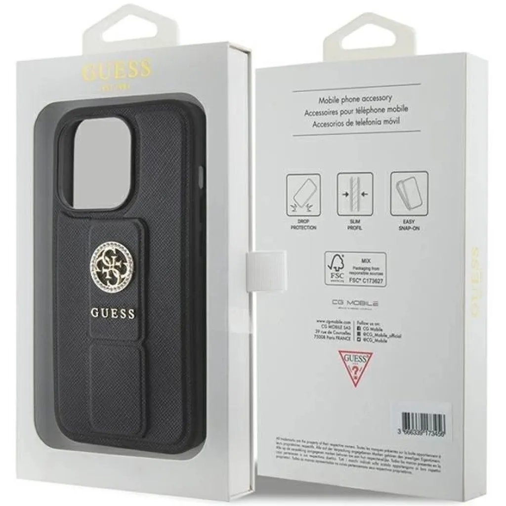 Guess Grip Stand 4G Saffiano Strass tok iPhone 15 Pro Max - fekete - 8