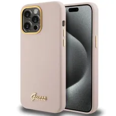 Guess Silicone Script Metal Logo & Frame tok iPhone 15 Pro Max - rózsaszín