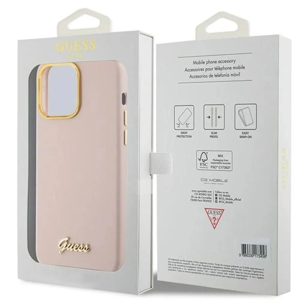 Guess Silicone Script Metal Logo & Frame tok iPhone 15 Pro Max - rózsaszín - 8