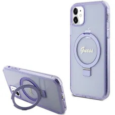 Guess Ring Állvány Script Glitter MagSafe tok iPhone 11 / Xr - lila