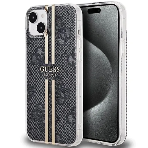 Guess IML 4G Gold Stripe tok iPhone 15 Plus / 14 Plus - fekete