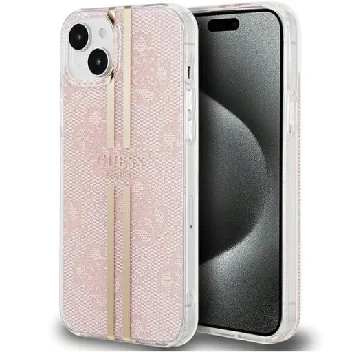 Guess IML 4G Gold Stripe tok iPhone 15 Plus / 14 Plus - rózsaszín