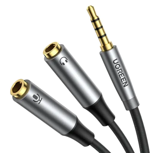 Ugreen AUX splitter fejhallgatóhoz és mikrofonhoz 1 x férfi 3,5 mm, 2 x női 3,5 mm 20 cm fekete (AV192 50254)