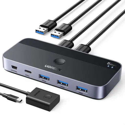 Ugreen CM662 USB 3.0 switch 2-in-4 switch + 2x USB-A kábel - fekete